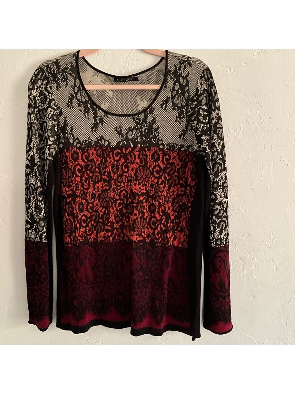 NIC+ZOE Colorblock Lace Knit Top L